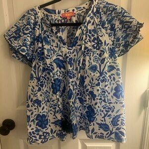 THML Women's Blue and White Floral Blouse